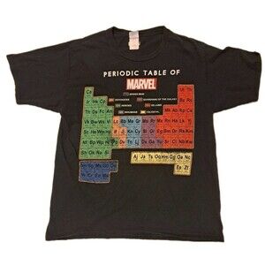 Marvel Periodic Table Men’s Large Superhero T-Shirt Comics Distressed Science